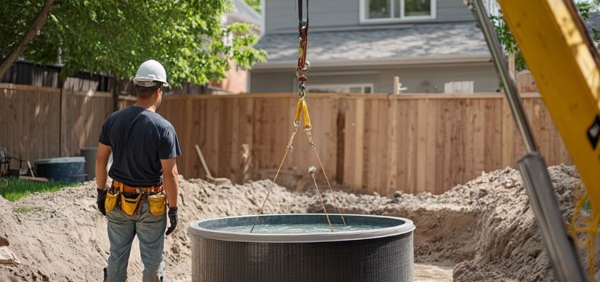 worker on site in a plunge pool project