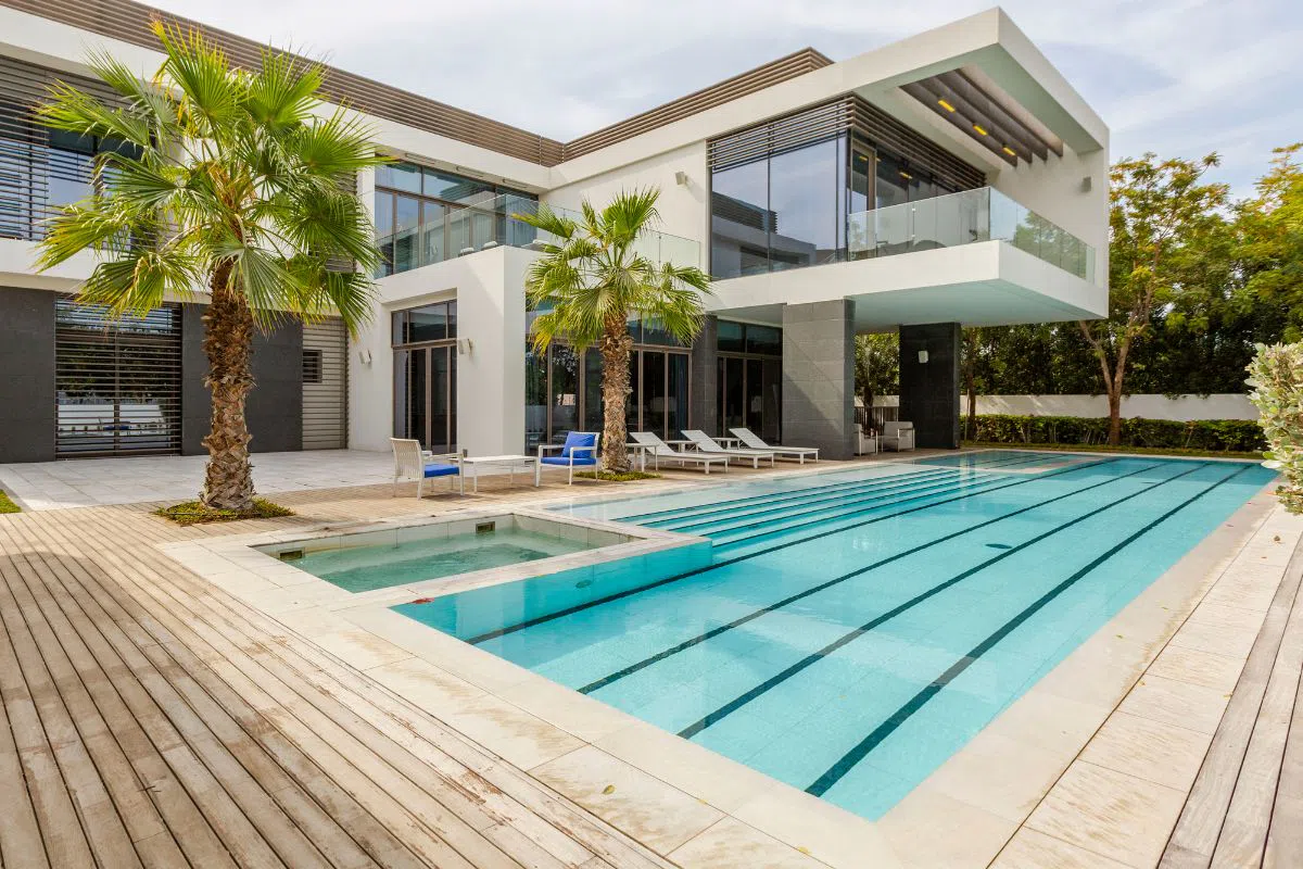 A newly built modern swimming pool.