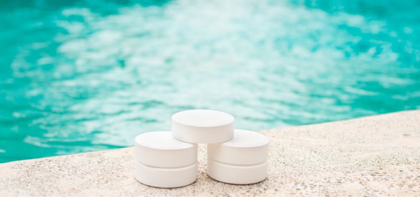 Chlorine tablets on the poolside