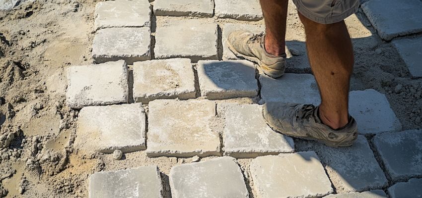 Arrange the pavers in your chosen pattern. Use spacers to keep them aligned.