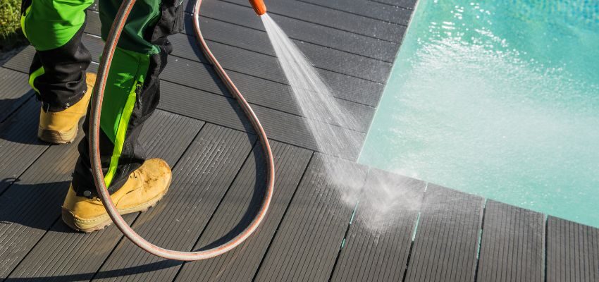 Sweep and hose down your pool deck regularly. This helps remove dirt and debris.