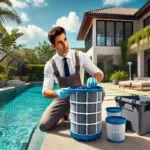 The Pool expert will backwash a pool filter.