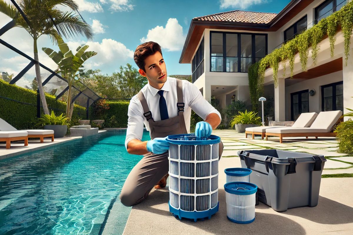 The Pool expert will backwash a pool filter.