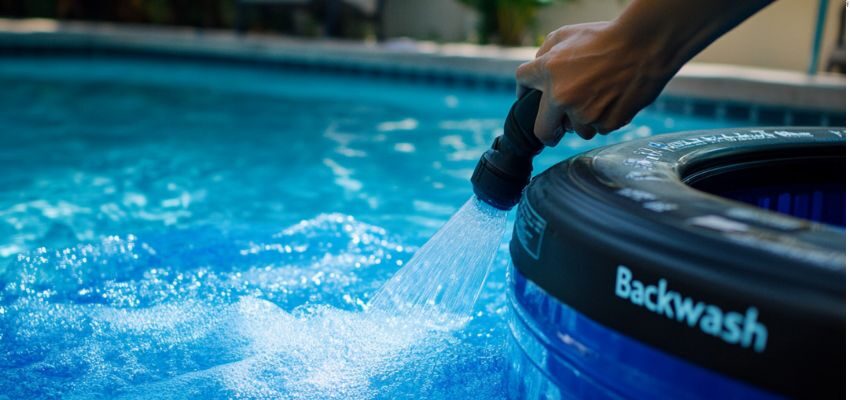 The man backwash the pool filter.