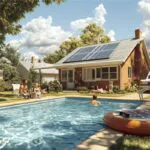 The family enjoys swimming in the pool after heating the pool.