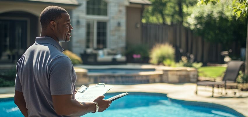 The man estimates the cost of the inground pool.