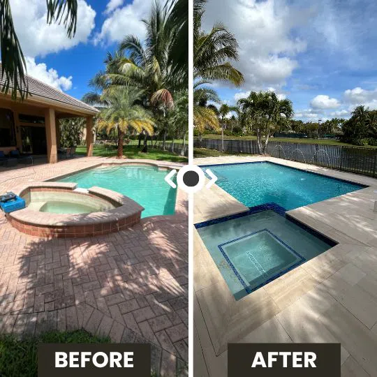 Pool renovation before and after in Boca Raton.